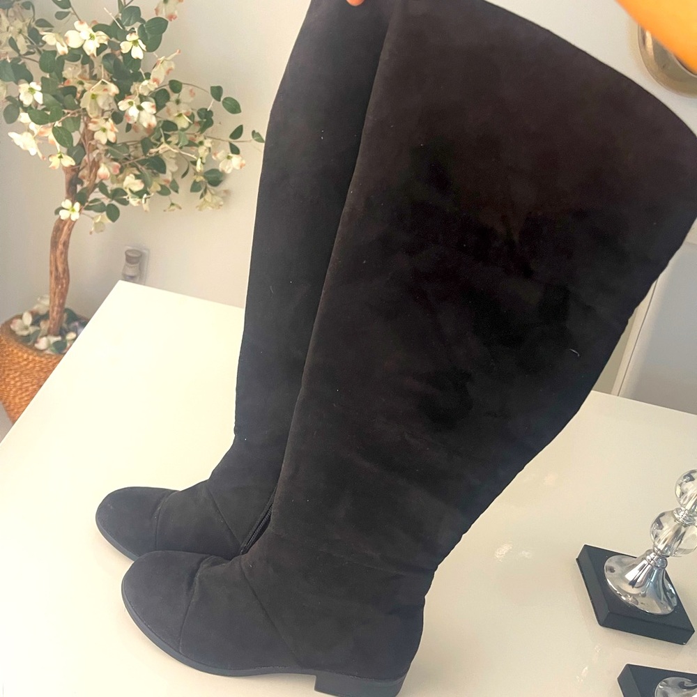 Over the knee black suede boots